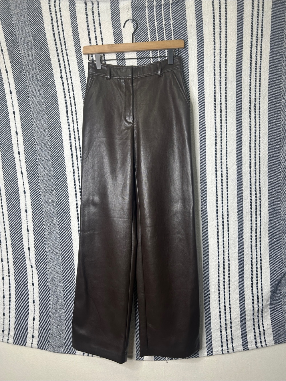 Babaton High Waisted Wide Leg Vegan Leather Pants